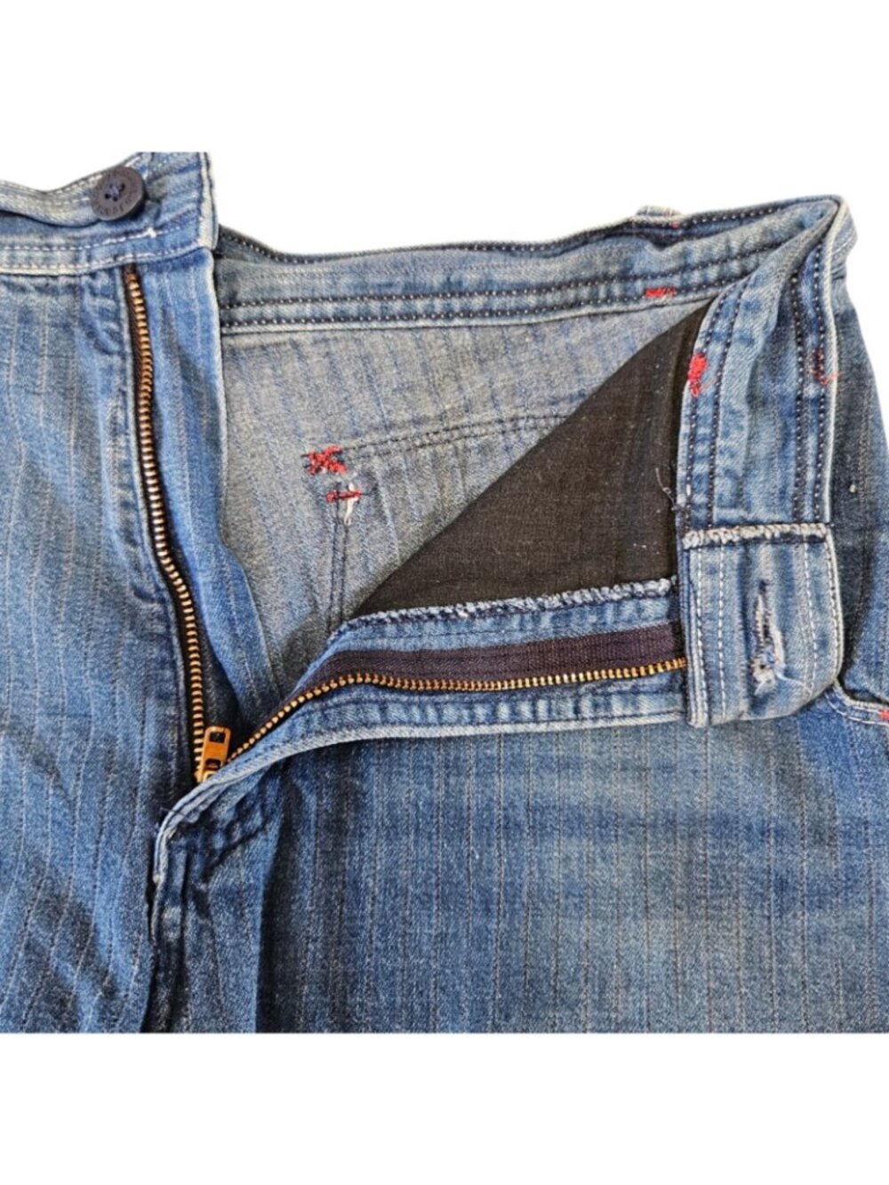 Vintage Rocky Mountain Jeans 26 x 34 Blue Striped High Rise Western Flap Pocket - Picture 8 of 12